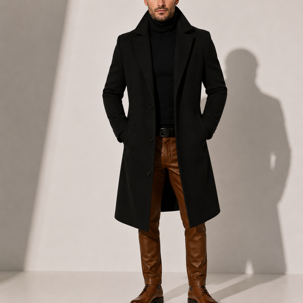 LONG MANTEAU D’HIVER CLASSIQUE EN MÉLANGE DE LAINE