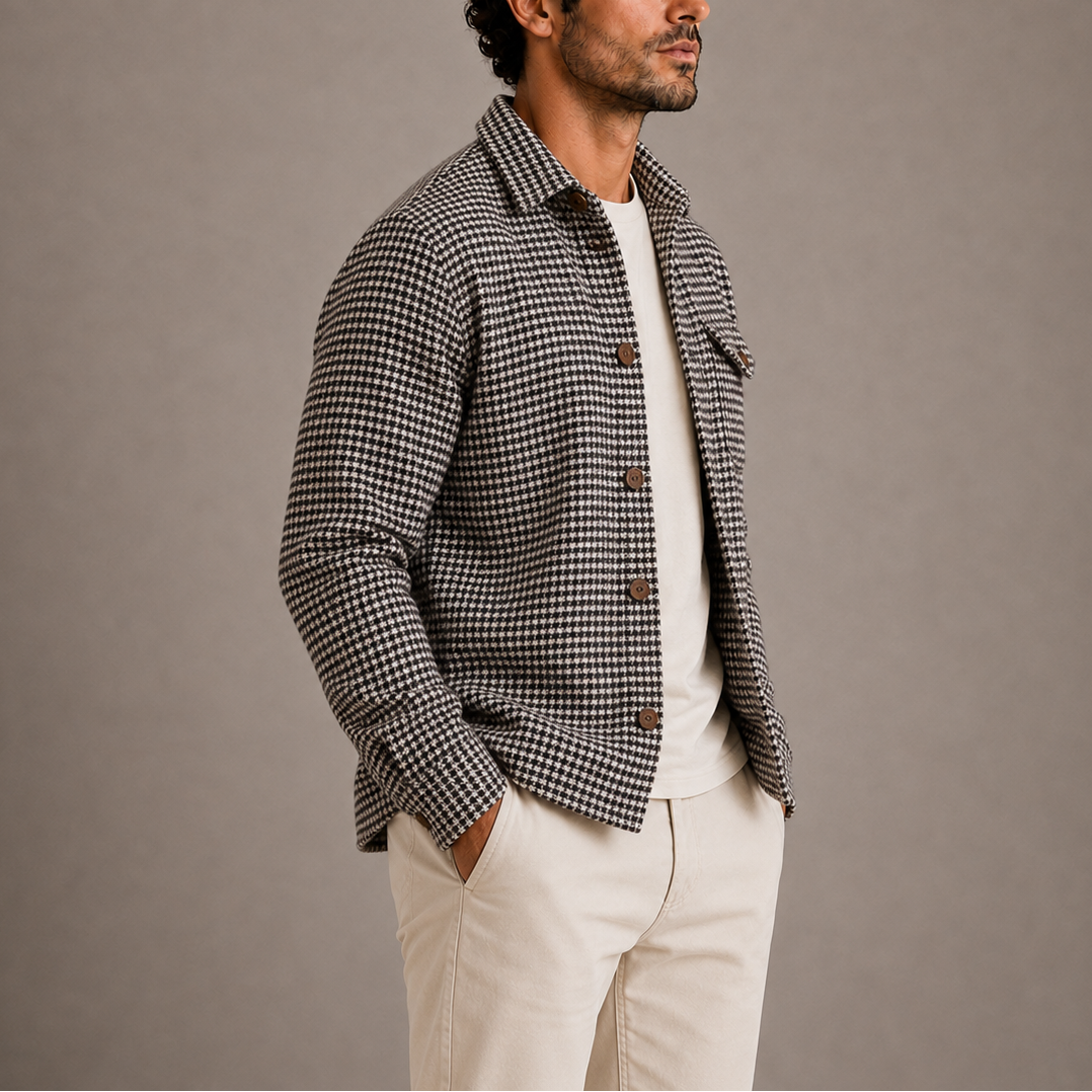 CHEMISE-VESTE À MOTIF PIED-DE-POULE