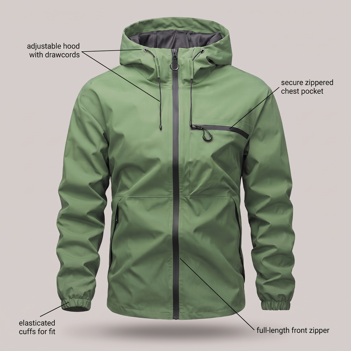 MANTEAU IMPERMÉABLE ESSENTIEL À CAPUCHE