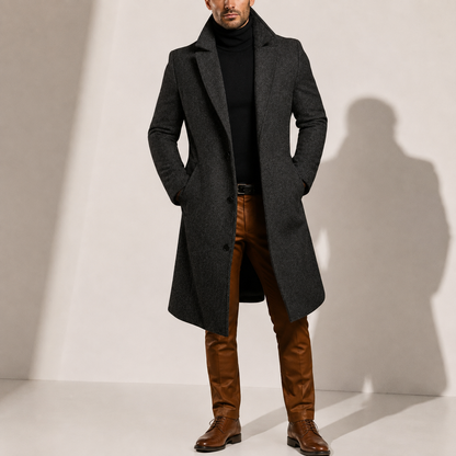 LONG MANTEAU D’HIVER CLASSIQUE EN MÉLANGE DE LAINE