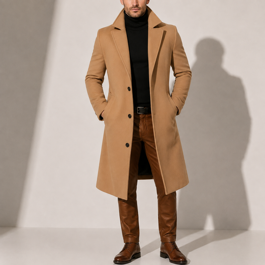 LONG MANTEAU D’HIVER CLASSIQUE EN MÉLANGE DE LAINE