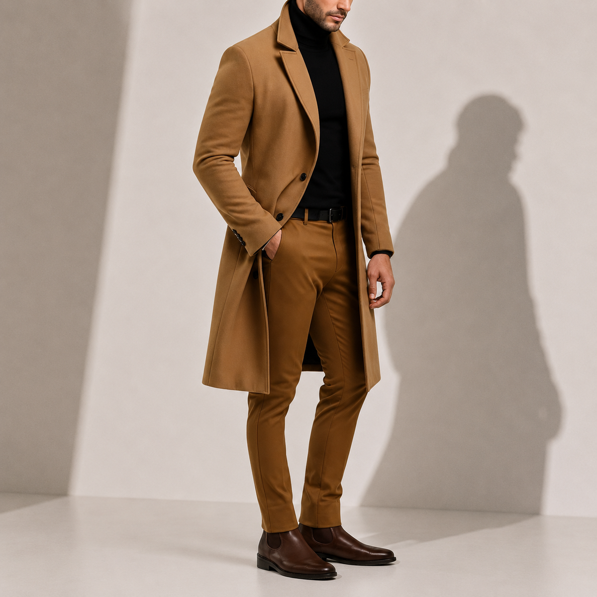LONG MANTEAU D’HIVER CLASSIQUE EN MÉLANGE DE LAINE