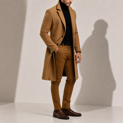 LONG MANTEAU D’HIVER CLASSIQUE EN MÉLANGE DE LAINE
