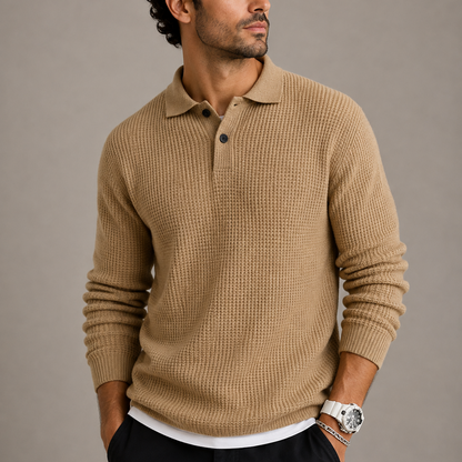 CHANDAIL EN TRICOT À COUPE AJUSTÉE ET COL POLO