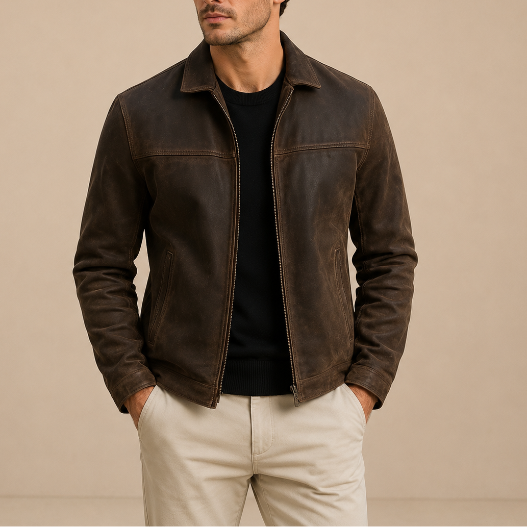 VESTE EFFET SUÈDE D’INSPIRATION VINTAGE À FERMETURE ÉCLAIR