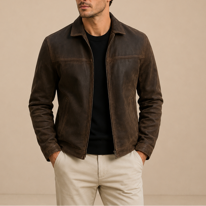 VESTE EFFET SUÈDE D’INSPIRATION VINTAGE À FERMETURE ÉCLAIR