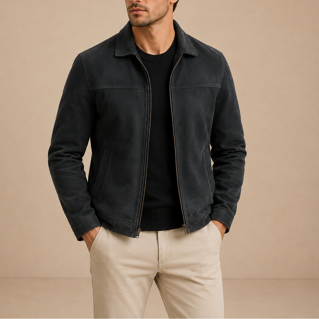 VESTE EFFET SUÈDE D’INSPIRATION VINTAGE À FERMETURE ÉCLAIR