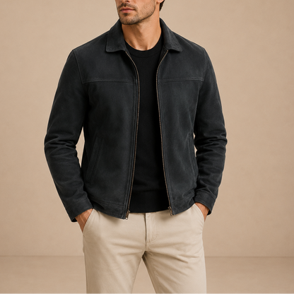 VESTE EFFET SUÈDE D’INSPIRATION VINTAGE À FERMETURE ÉCLAIR