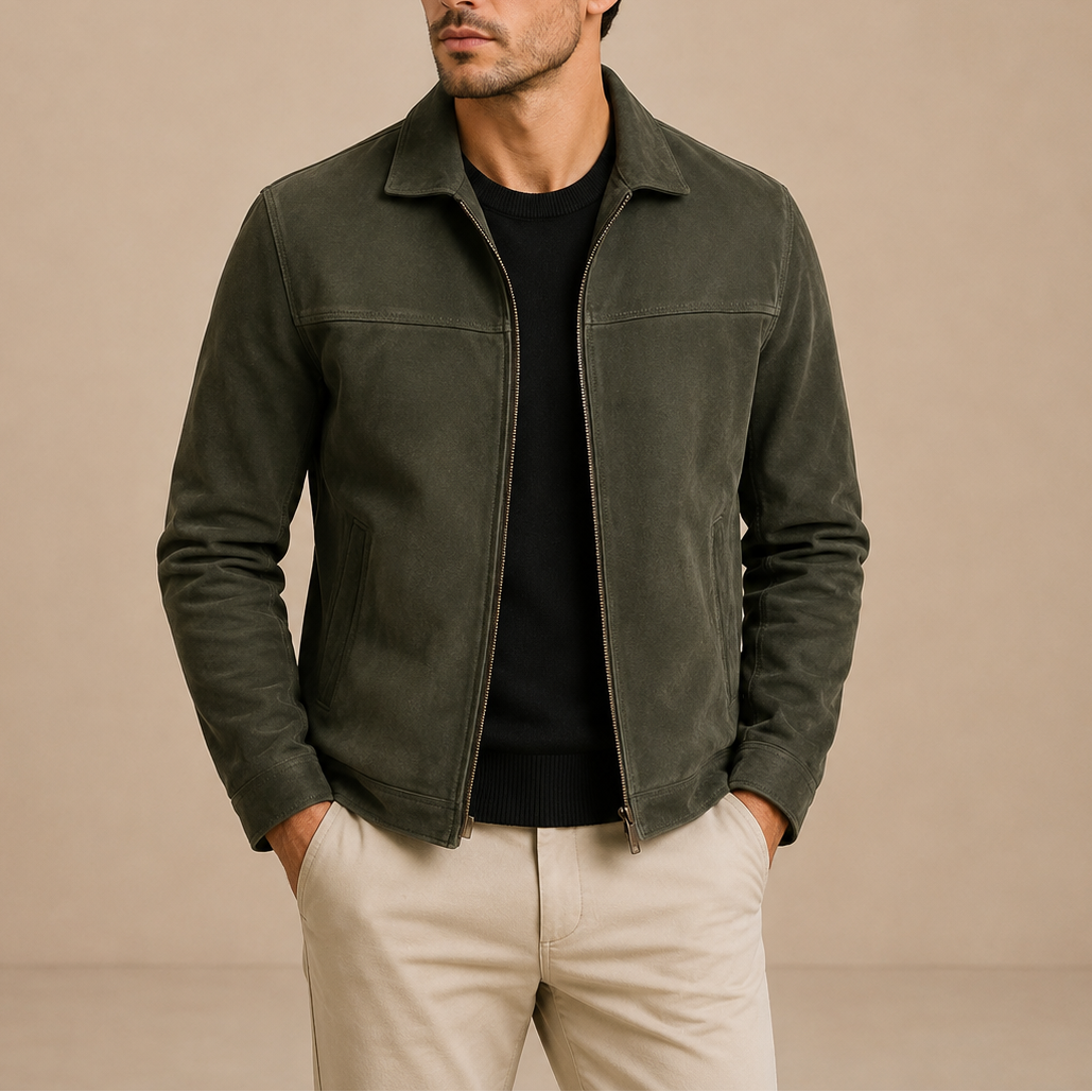 VESTE EFFET SUÈDE D’INSPIRATION VINTAGE À FERMETURE ÉCLAIR