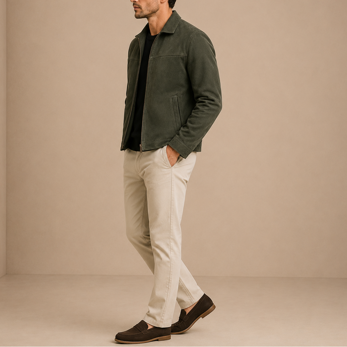 VESTE EFFET SUÈDE D’INSPIRATION VINTAGE À FERMETURE ÉCLAIR