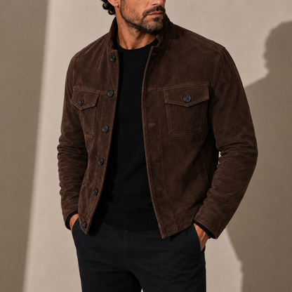 VESTE EFFET SUÈDE À COL MONTANT ET BOUTONS