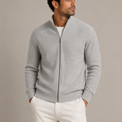 CARDIGAN EN TRICOT CÔTELÉ À FERMETURE ÉCLAIR PLEINE LONGUEUR