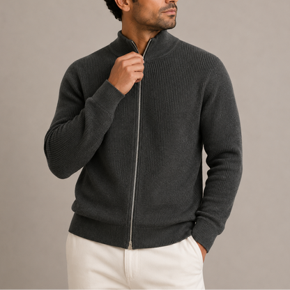 CARDIGAN EN TRICOT CÔTELÉ À FERMETURE ÉCLAIR PLEINE LONGUEUR