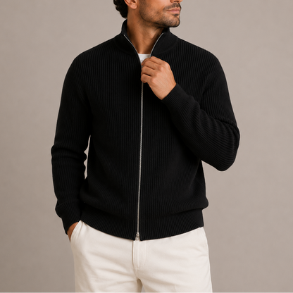 CARDIGAN EN TRICOT CÔTELÉ À FERMETURE ÉCLAIR PLEINE LONGUEUR