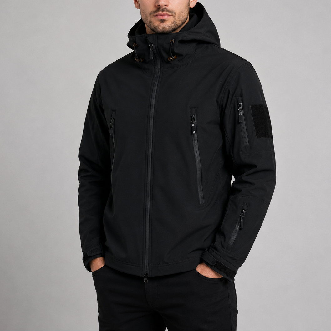VESTE SOFTSHELL TACTIQUE DÉPERLANTE À CAPUCHE