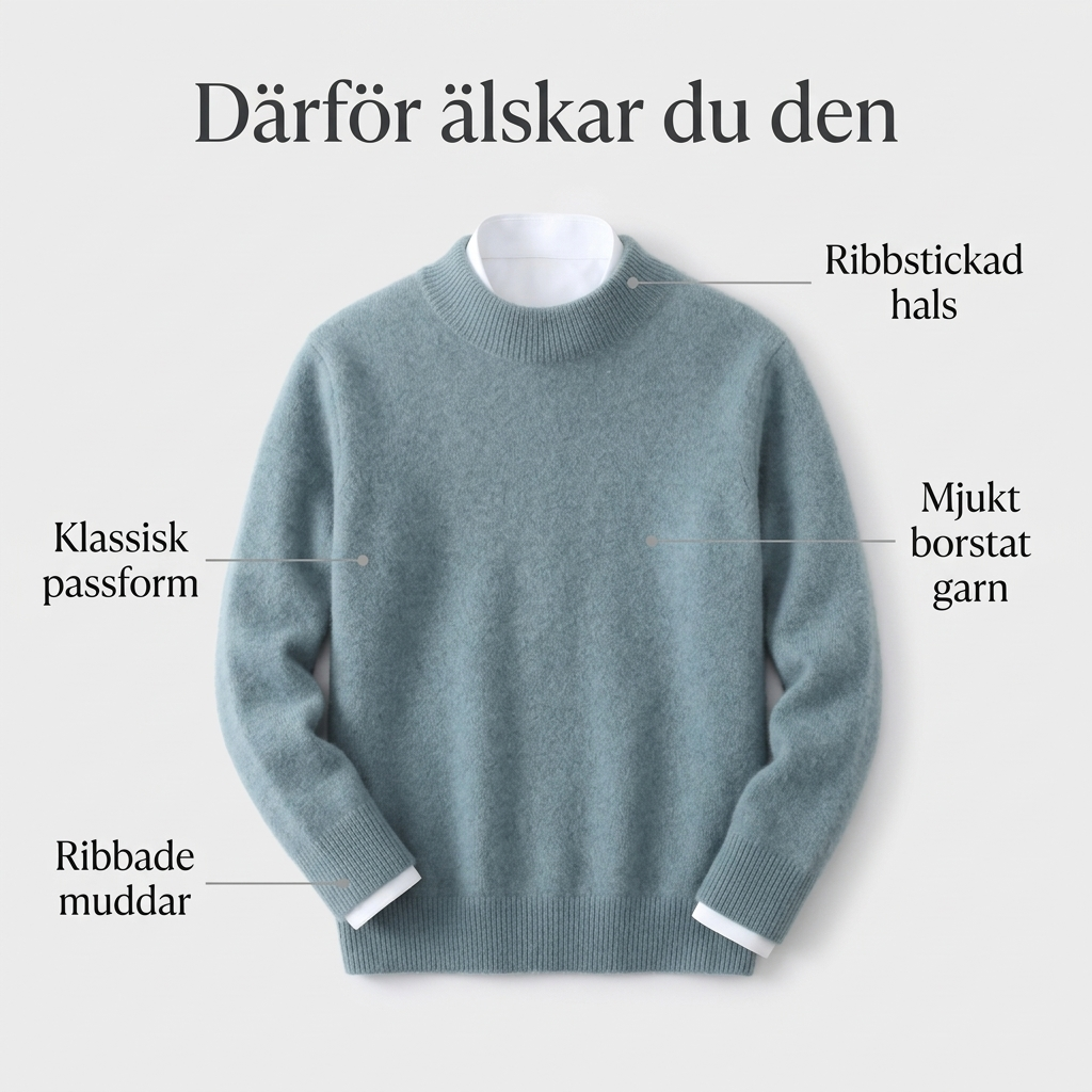 Därför älskar du den – ribbstickad hals, mjukt borstat garn, ribbade muddar, klassisk passform