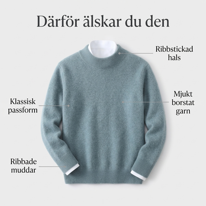 Därför älskar du den – ribbstickad hals, mjukt borstat garn, ribbade muddar, klassisk passform