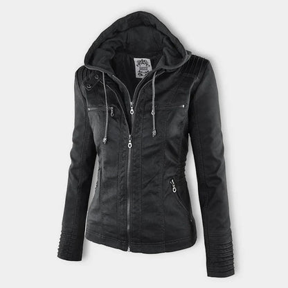 Veste à capuchon noire, vue de trois quarts
